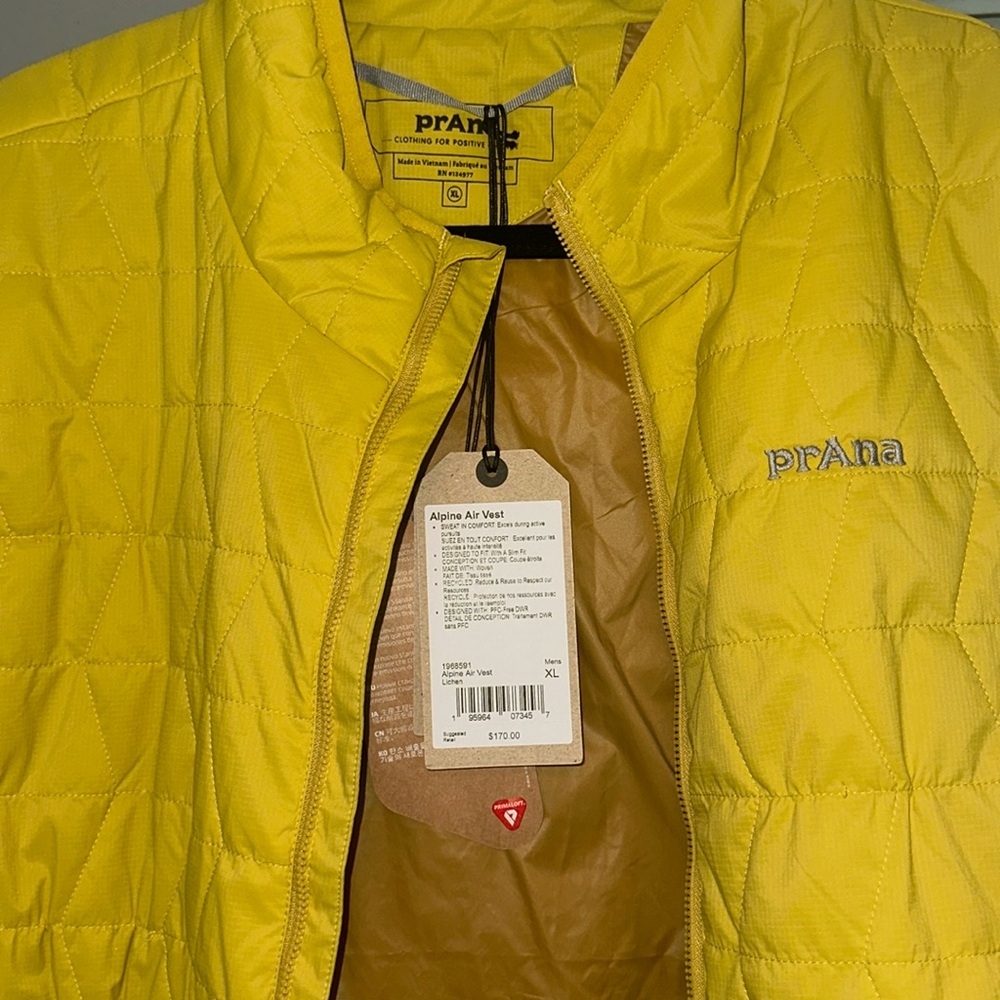 NWT PRANA Mens Mustard Yellow Alpine Air Vest Zip Quilted Puffer XL